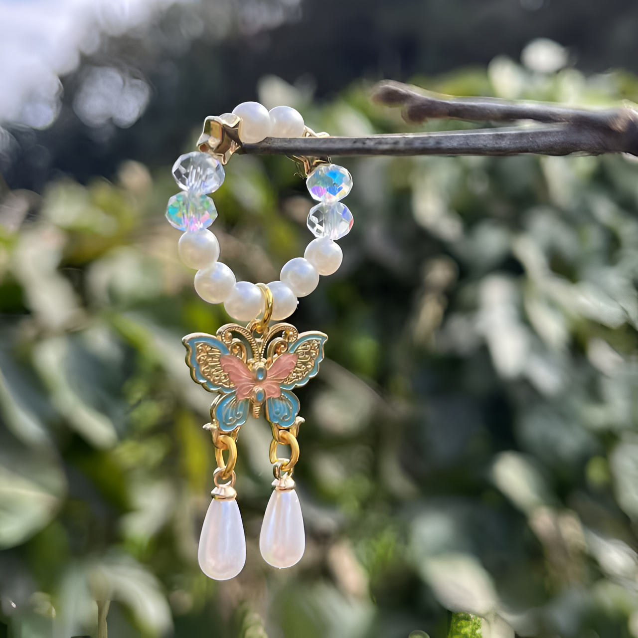 【时熙】粉蓝蝶语——手工编制提溜盖碗茶壶盖子装饰茶具配件古风茶具