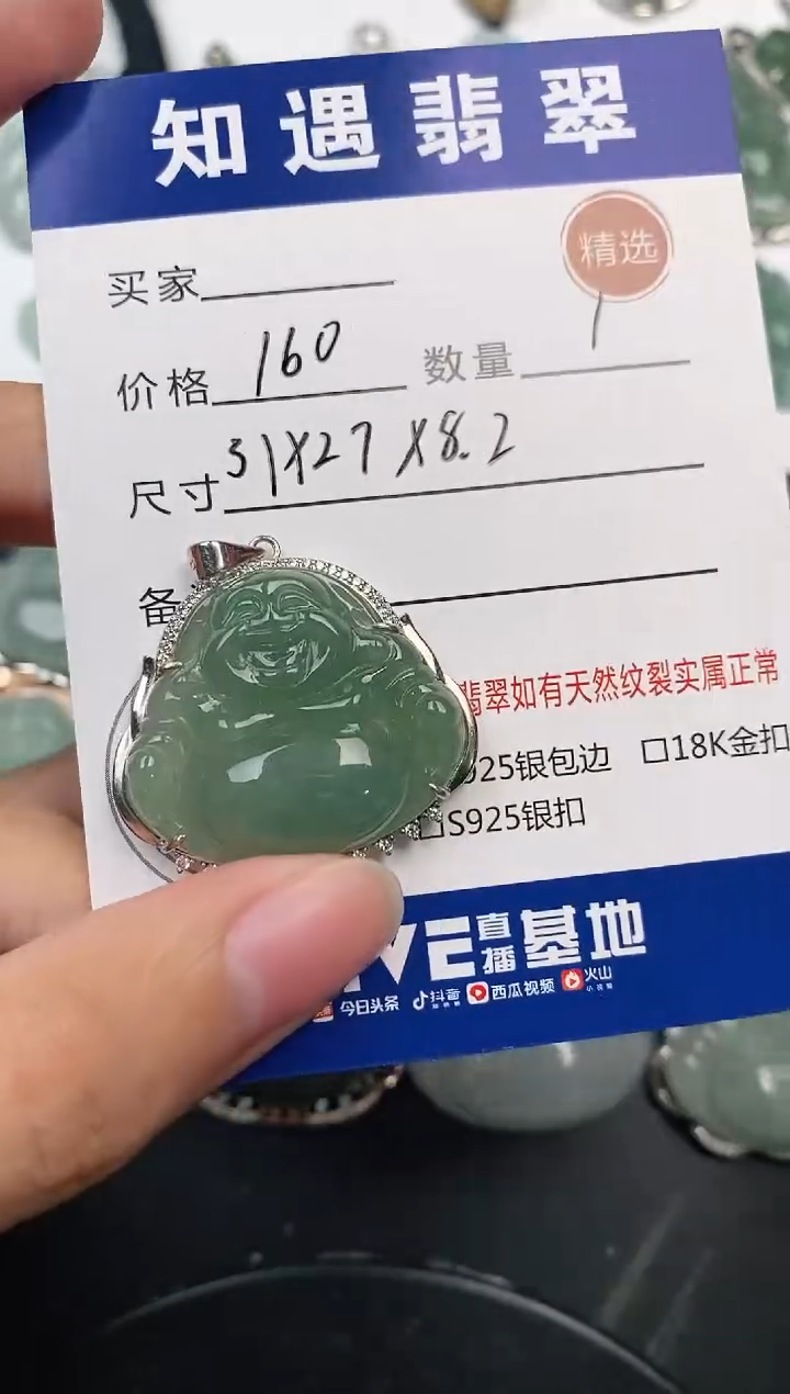 颈饰银S925镶嵌翡翠挂件