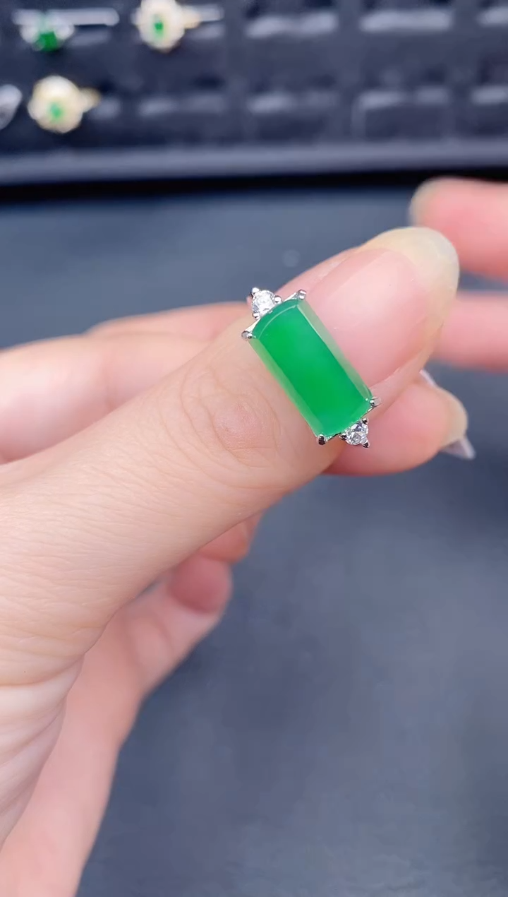 银S925镶嵌戒指翡翠天然a货翡翠103
