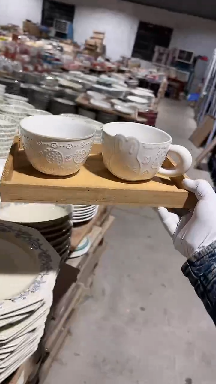 陶瓷兔子杯碗2件套微瑕 凑满20元包邮