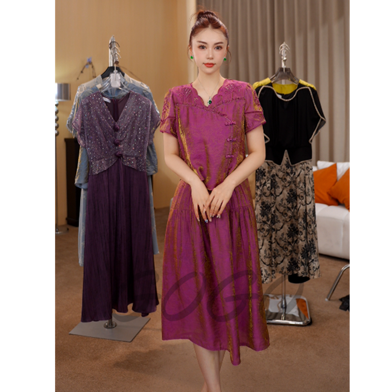 G6631法式气质假两件连衣裙女2025夏季新款修身显瘦减龄中长裙子