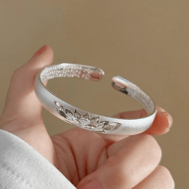 足银手镯 足银30/37克999.9莲花心经中老年妈妈长辈镯传承镯子