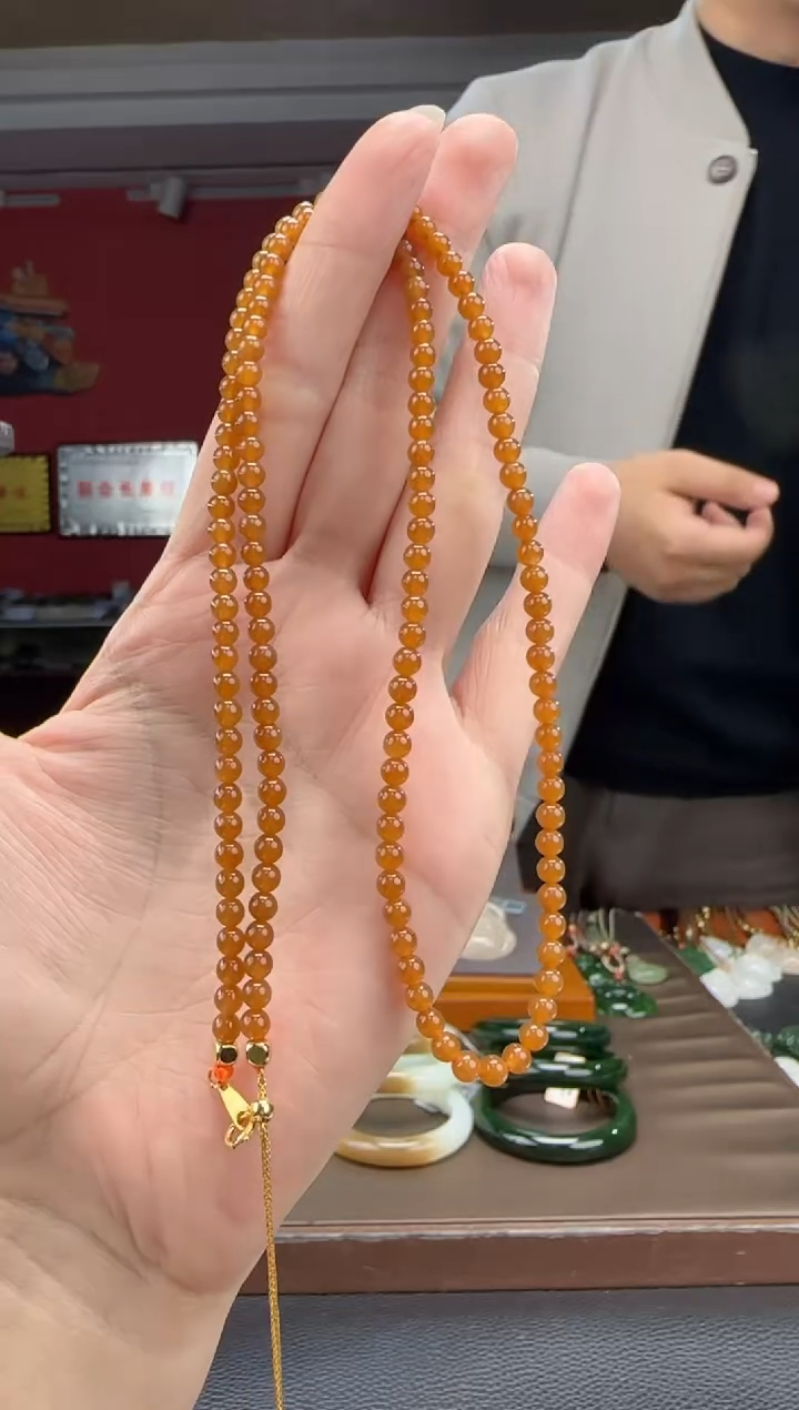 颈饰未镶嵌和田玉且末糖小米珠多圈卡4