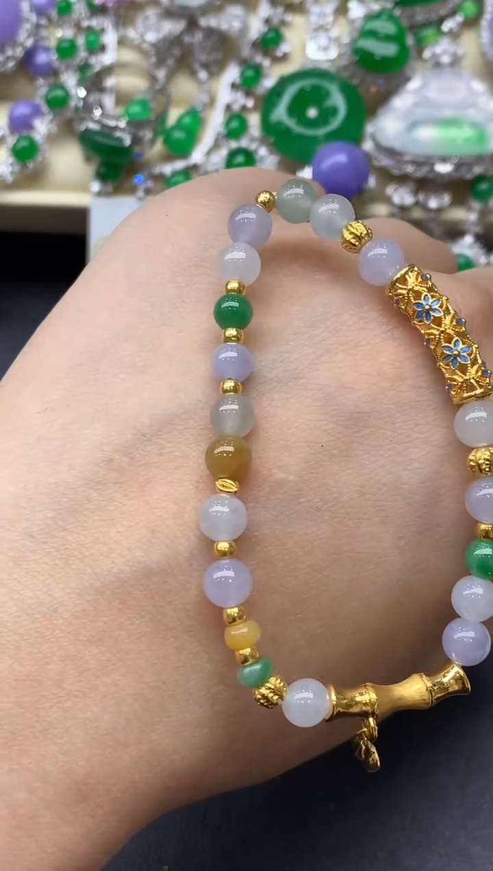 足金镶嵌手链翡翠417-中国好珍宝