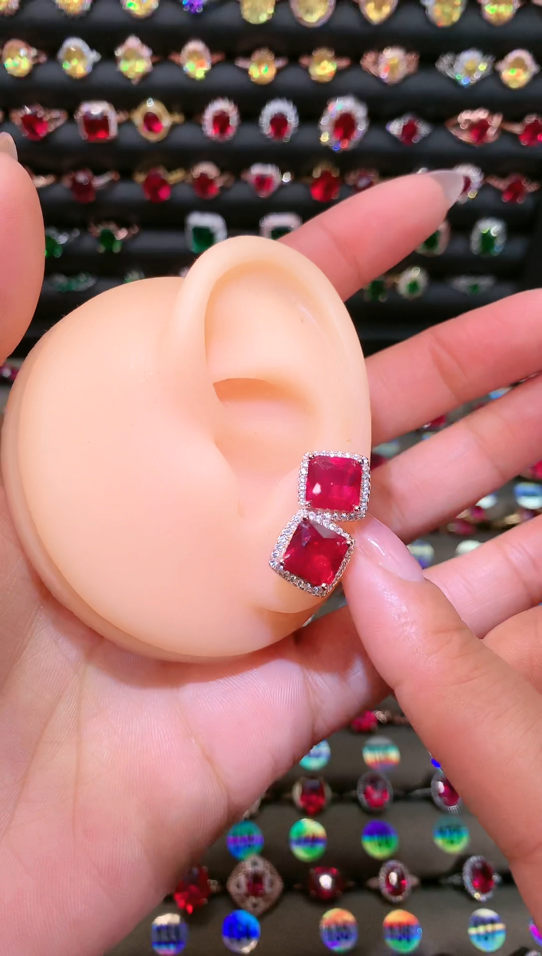 【闪购商品】红宝石耳饰银S925镶嵌8玫瑰金