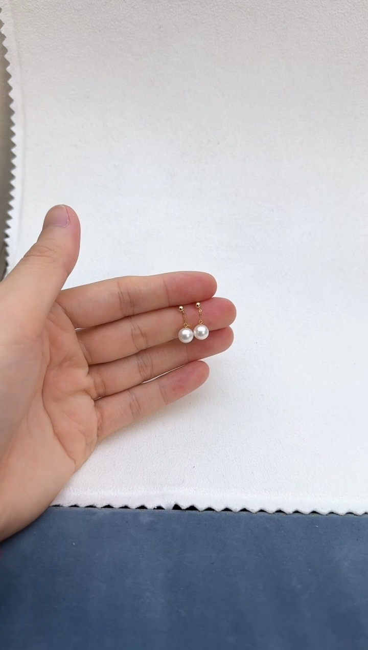 【闪购商品】海水珍珠耳饰18K金镶嵌7-7.5