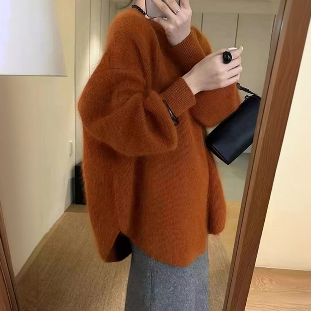 秋冬宽松慵懒风中长款针织衫内搭圆弧欧洲站毛衣女打底衫软糯上衣