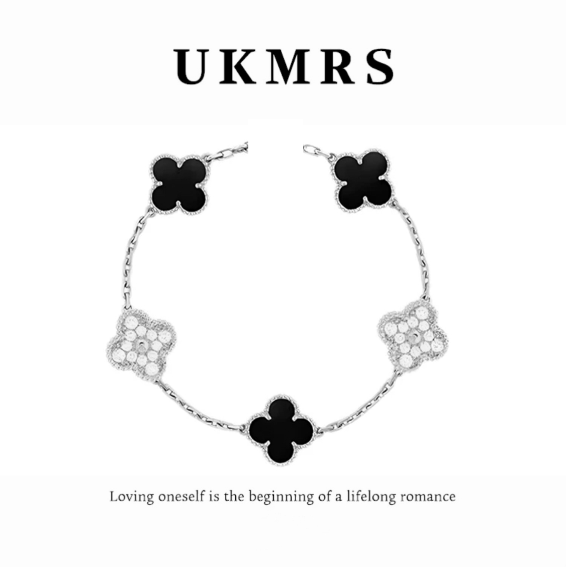 【V金版本】精工CNC 黑拼钻银花朵手链