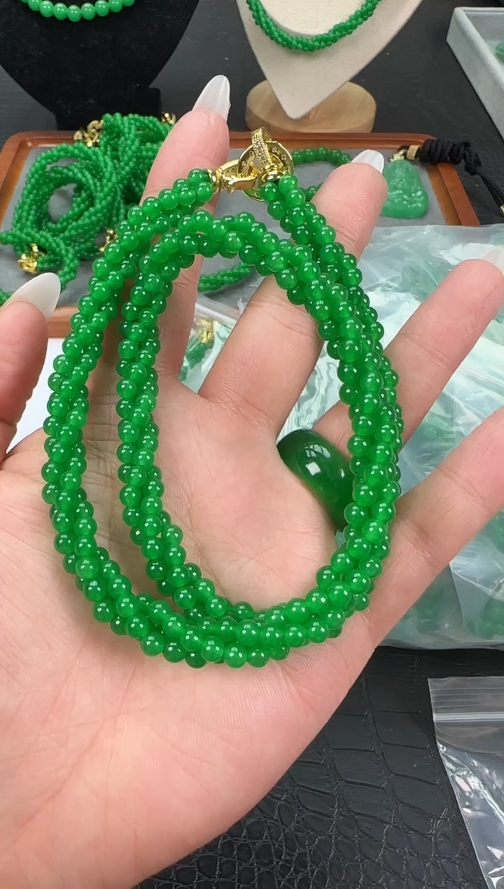 未镶嵌翡翠耳饰小米麻花项链