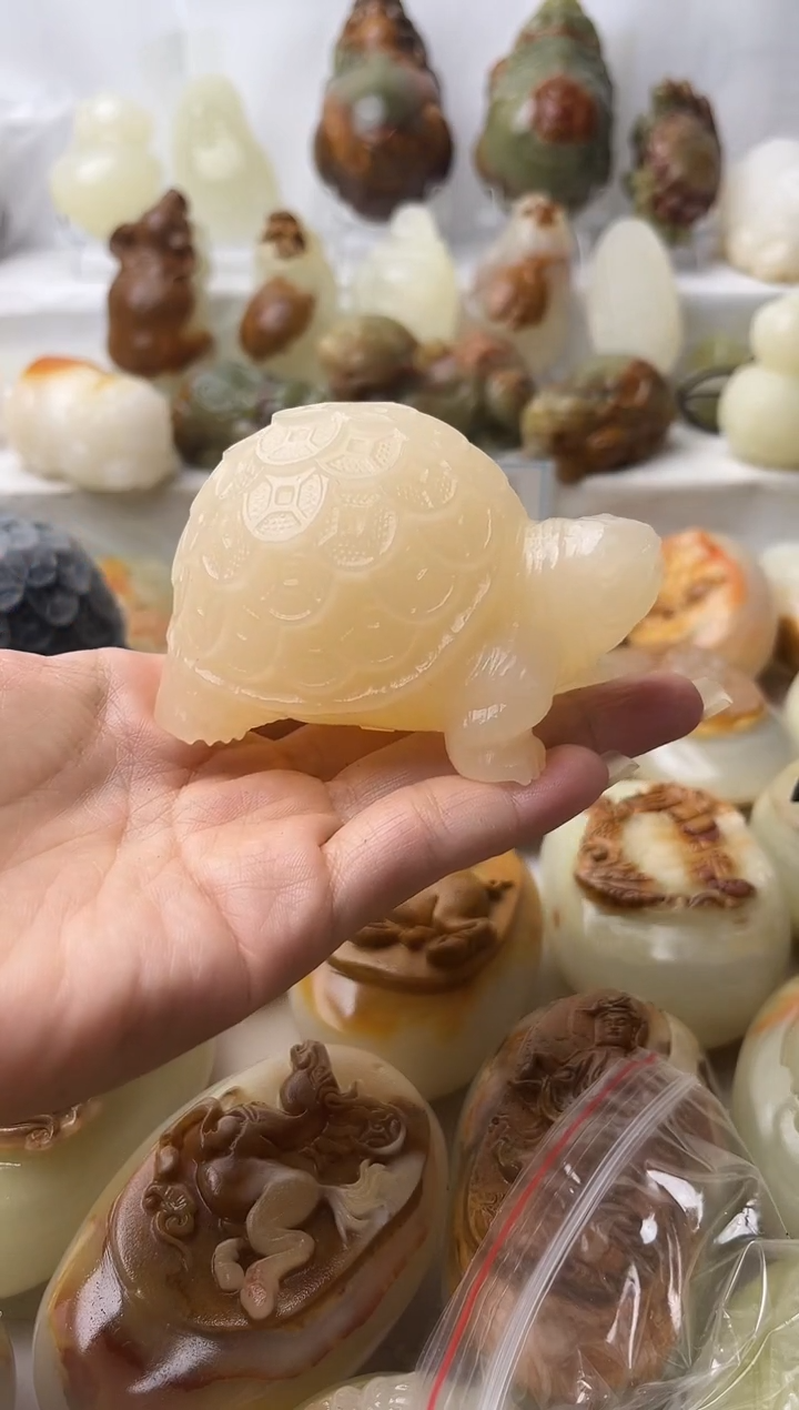 石材张*2方解石手把摆件不退换金钱龟默认微瑕