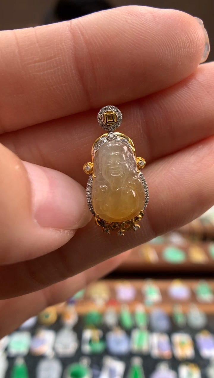 【闪购商品】翡翠颈饰18K金镶嵌财神