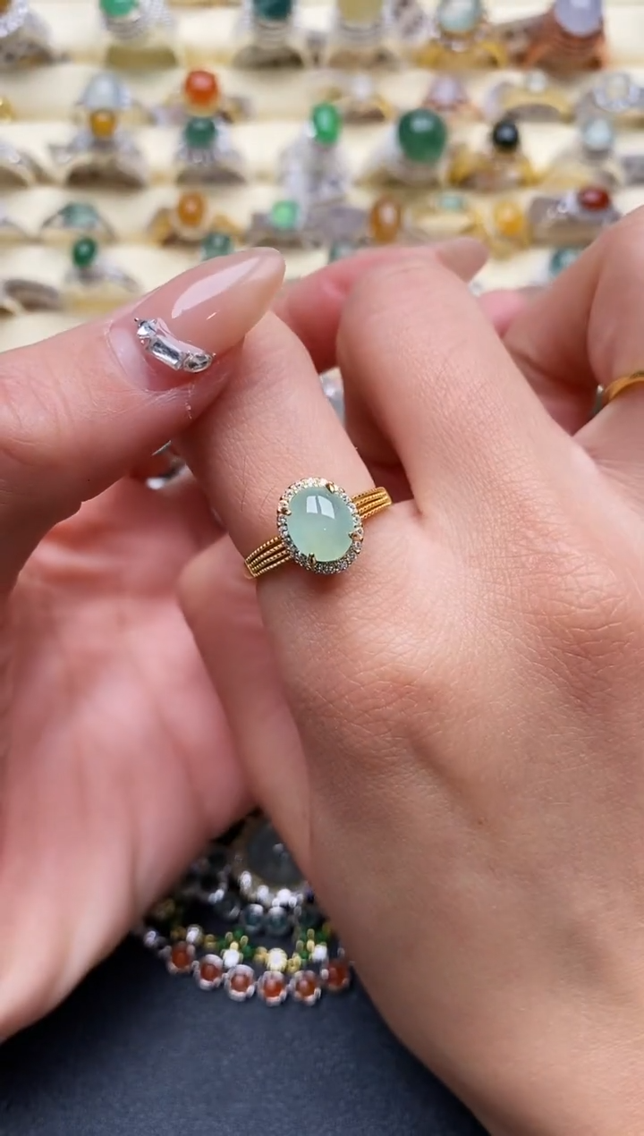 【闪购商品】翡翠戒指银S925镶嵌5555555+4