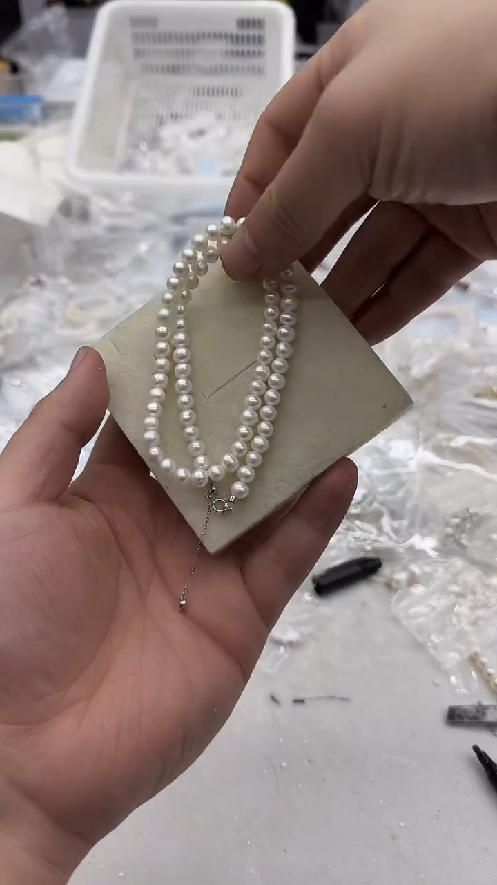 项链银S925镶嵌淡水珍珠6mm 爱心尾链