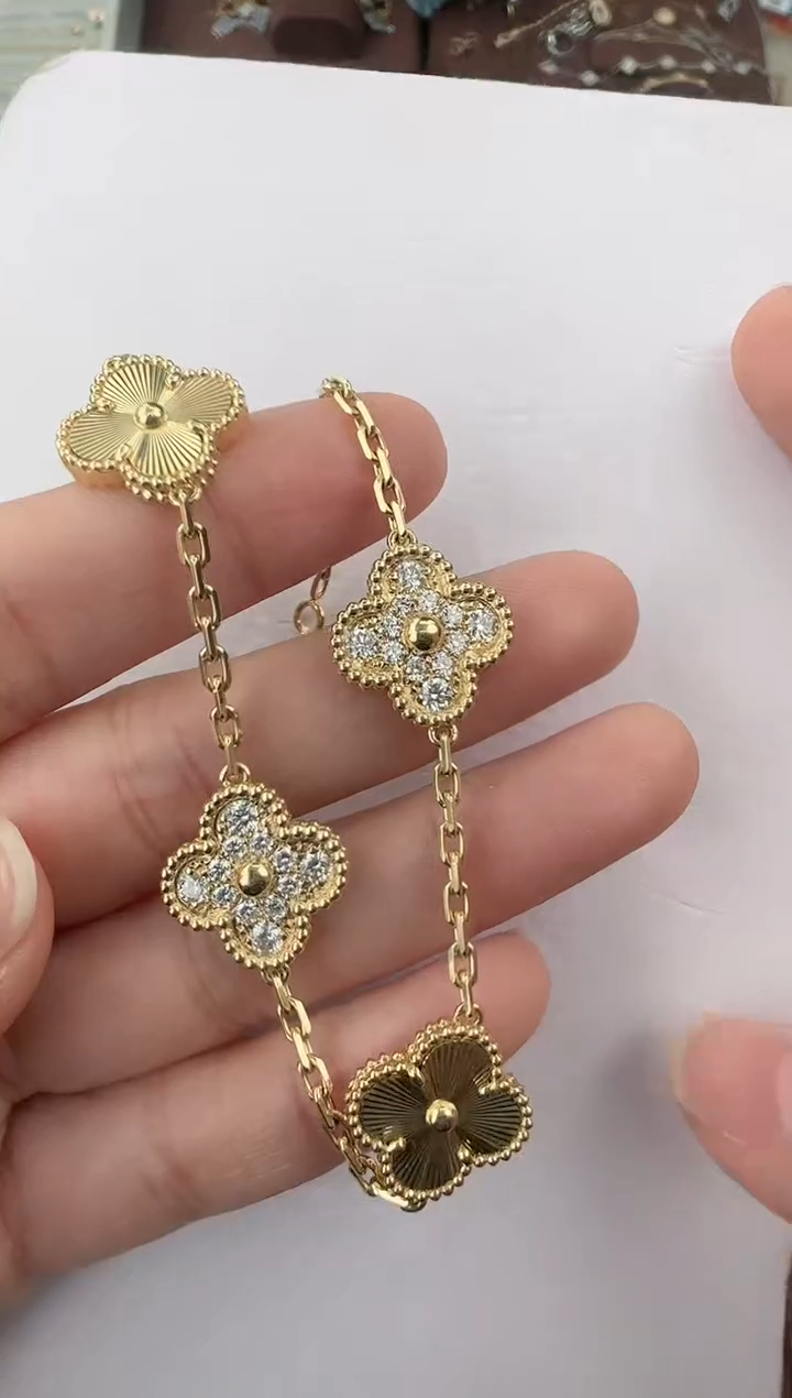 【闪购商品】钻石手链18K金镶嵌镭射间钻五花手链【高定版】