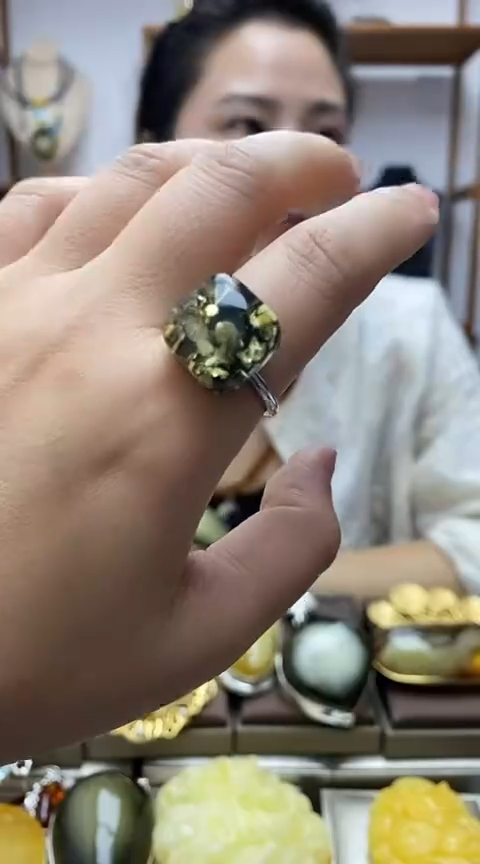 【闪购商品】琥珀裸石银S925镶嵌琥珀戒指