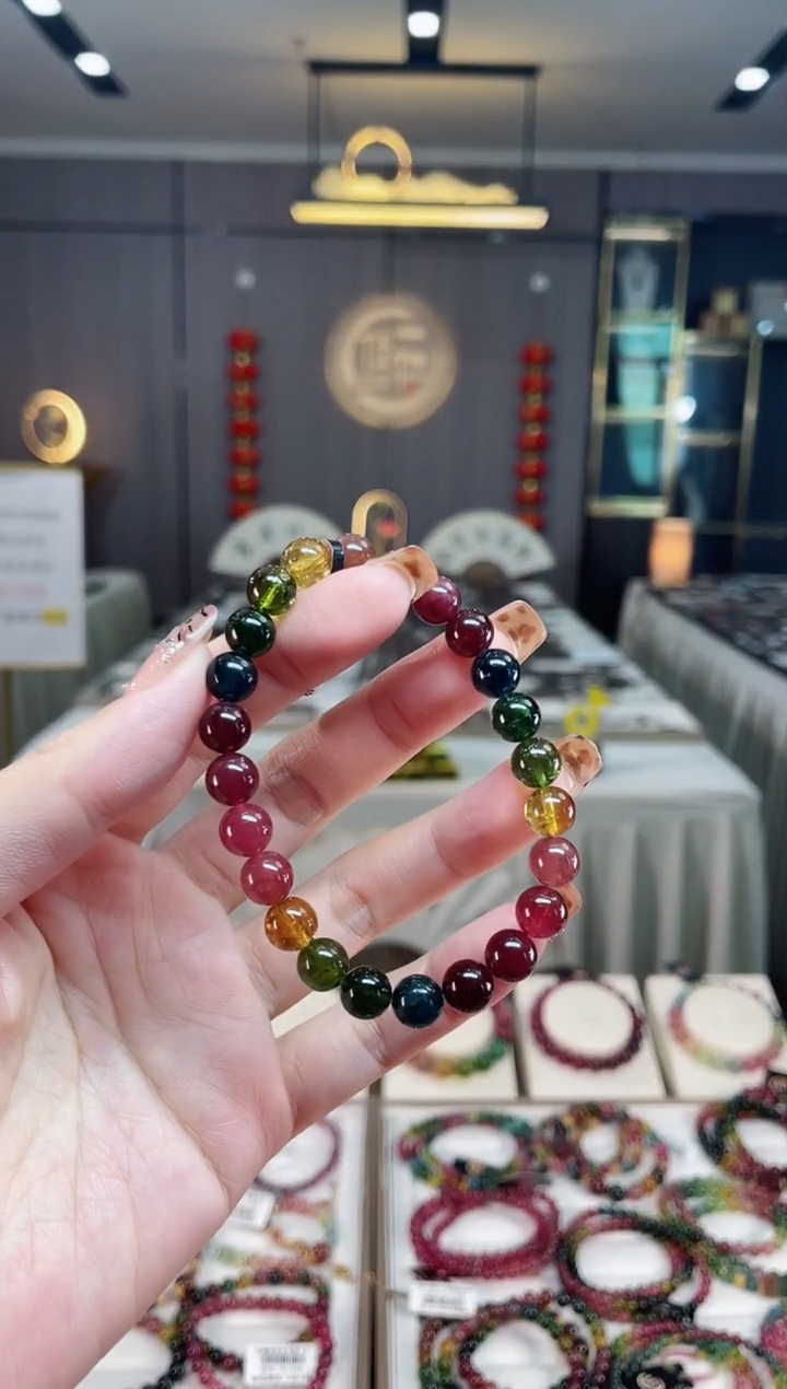 未镶嵌老矿碧玺彩单圈手串7mm+碧玺dan多样性发货一条