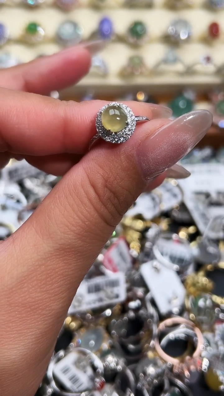 银S925镶嵌戒指翡翠缅甸天然A货翡翠S925银镶嵌