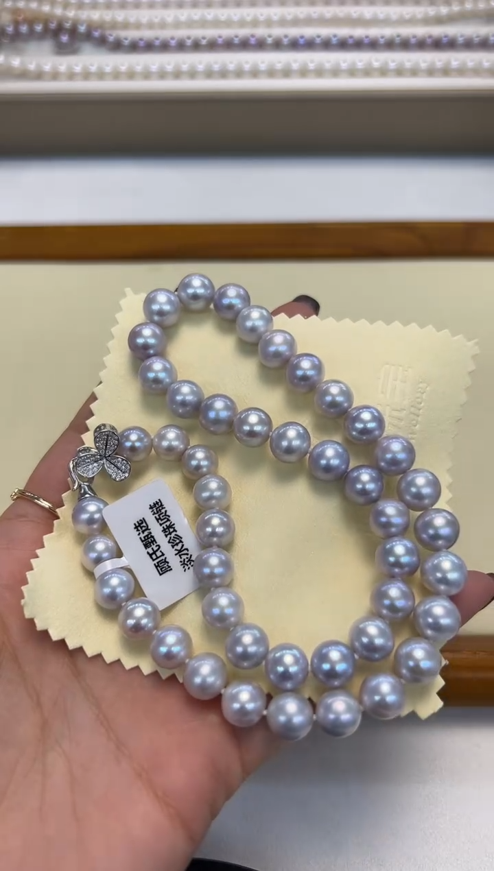 颈饰银S925镶嵌淡水珍珠8.5-9.5mm无核彩珠项链