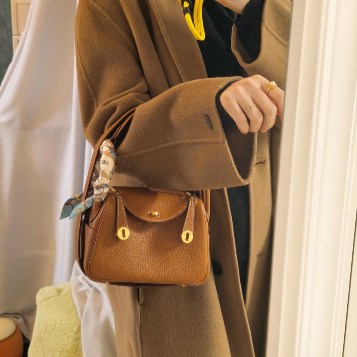 99新 Hermes/爱马仕 小花Jerry P244691067 斜挎包Mini 金棕色B刻