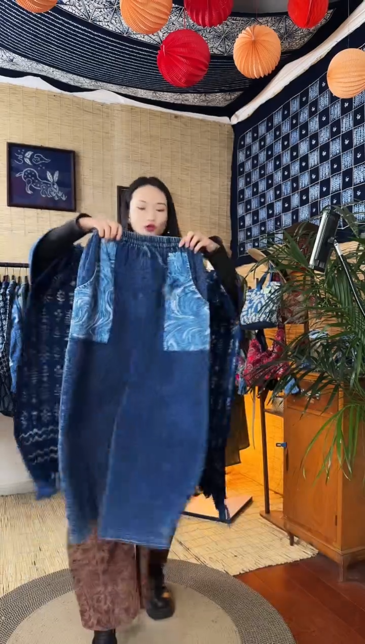 【闪购商品】设计师款蓝拓印阔腿裤