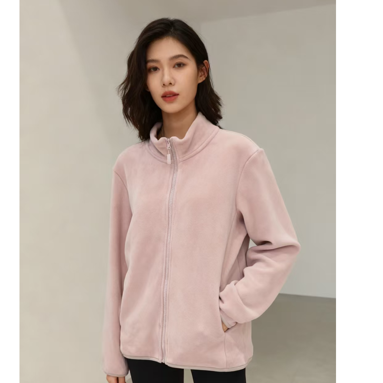 9124-（无法拒绝）加厚密度摇粒绒立领夹克防风外套（粉色）