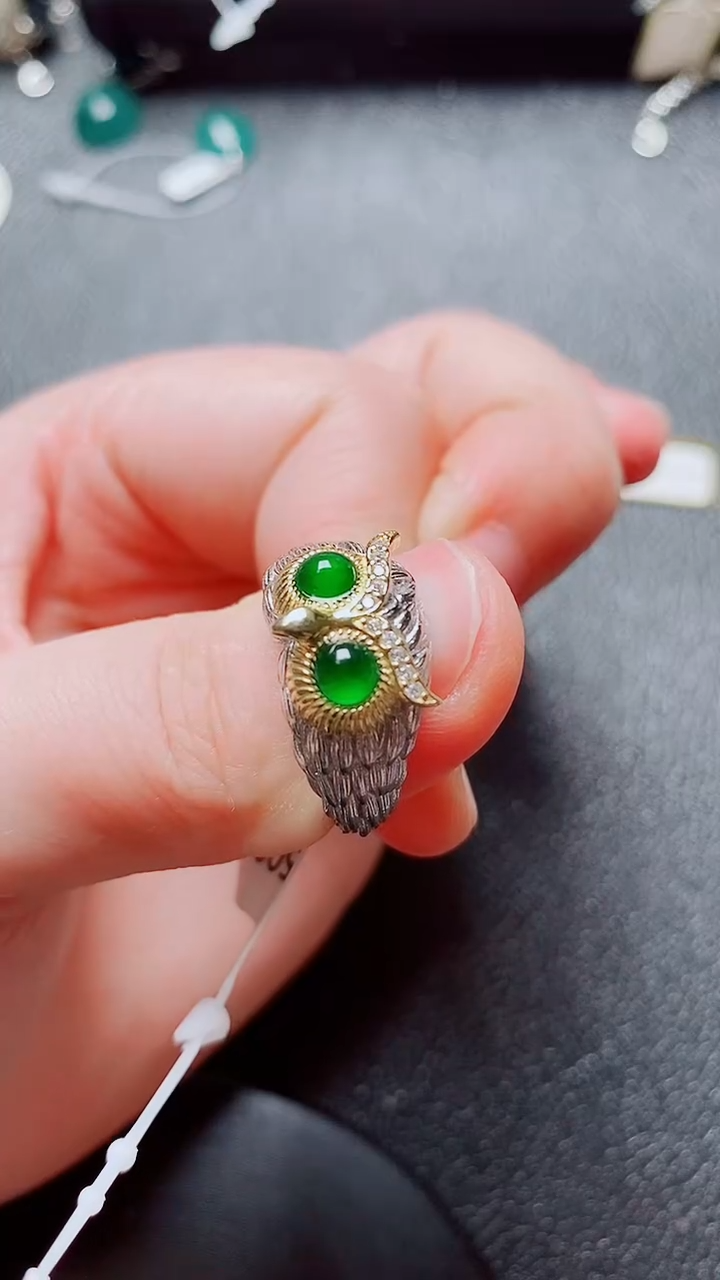 翡翠戒指银S925镶嵌翡翠