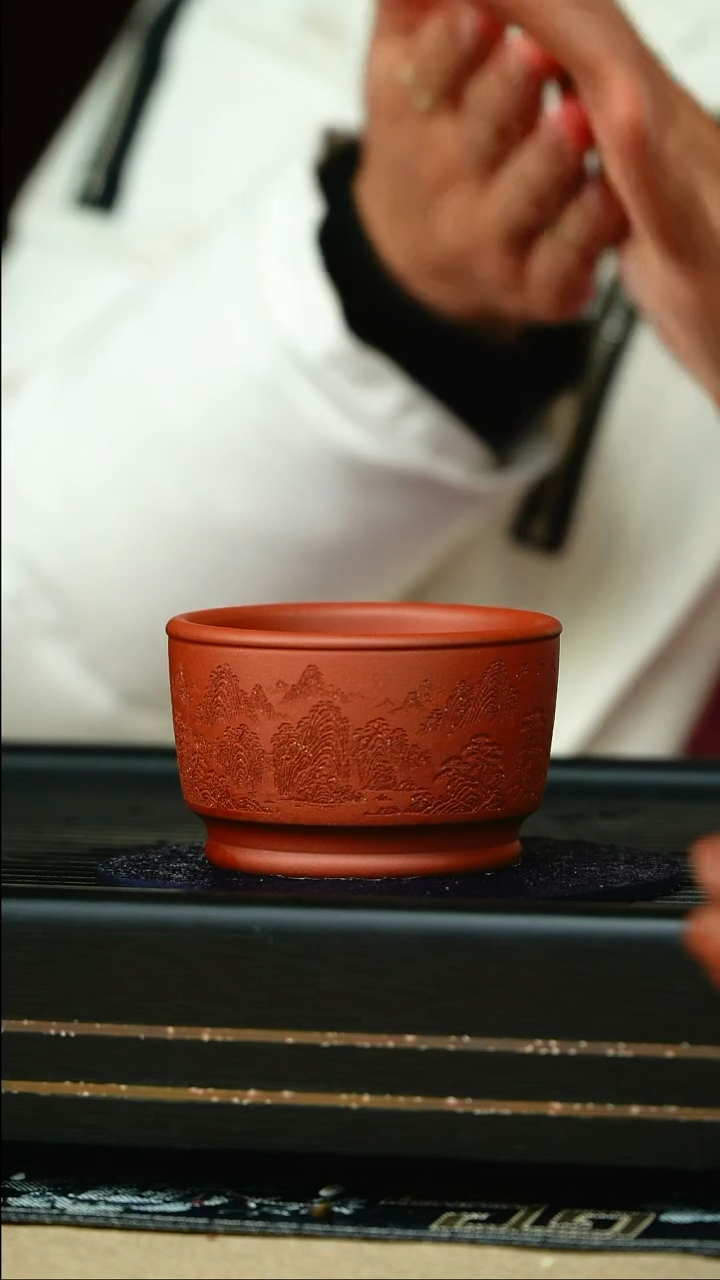 茶杯紫砂底槽清江南图200cc