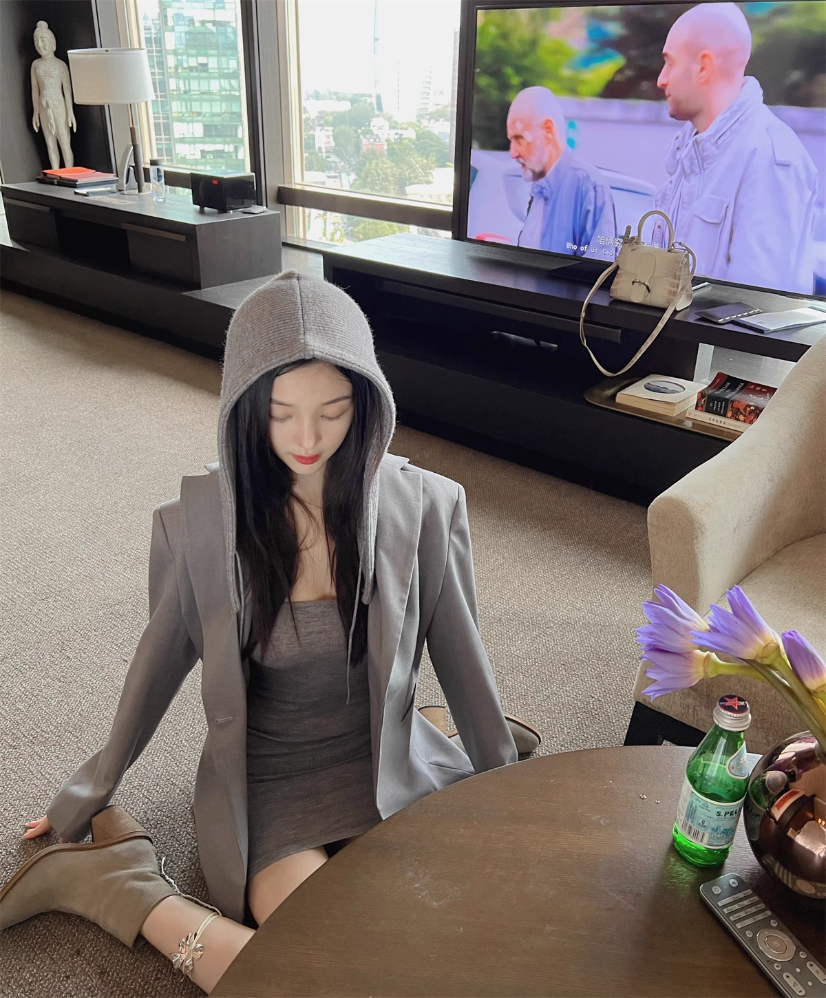 【SL2303861】西装休闲又白富美 连帽收腰小众不撞衫假两件宽松外套