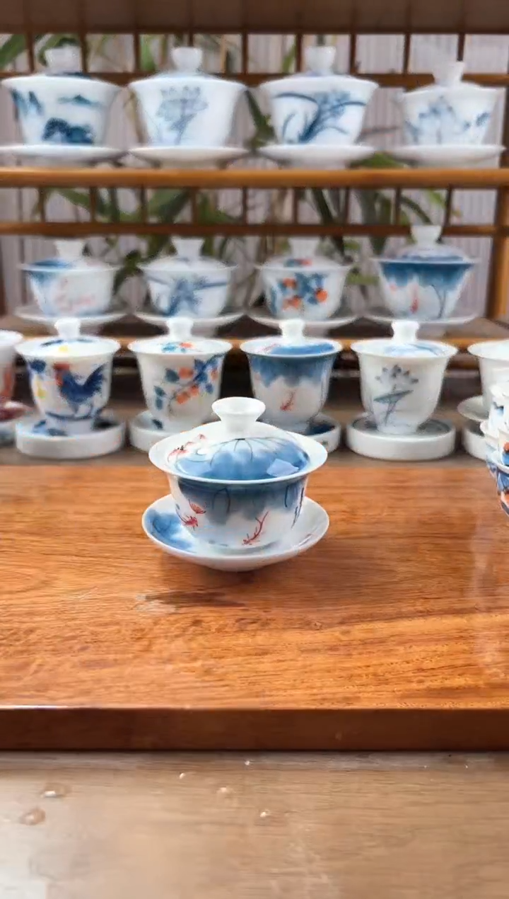 微瑕线条莲80ml三才盖碗