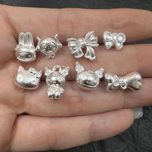 吊坠足银 hello kitty凯蒂猫蝴蝶结足银通孔配件