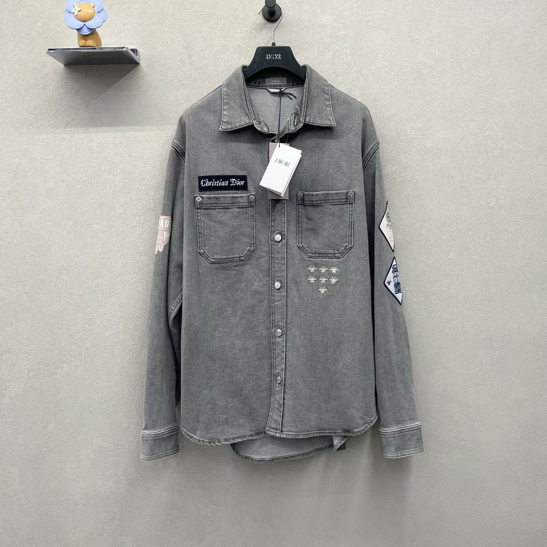 全新未使用 DIOR/迪奥 印花刺绣灰色牛仔外套/尺码39/SH002900
