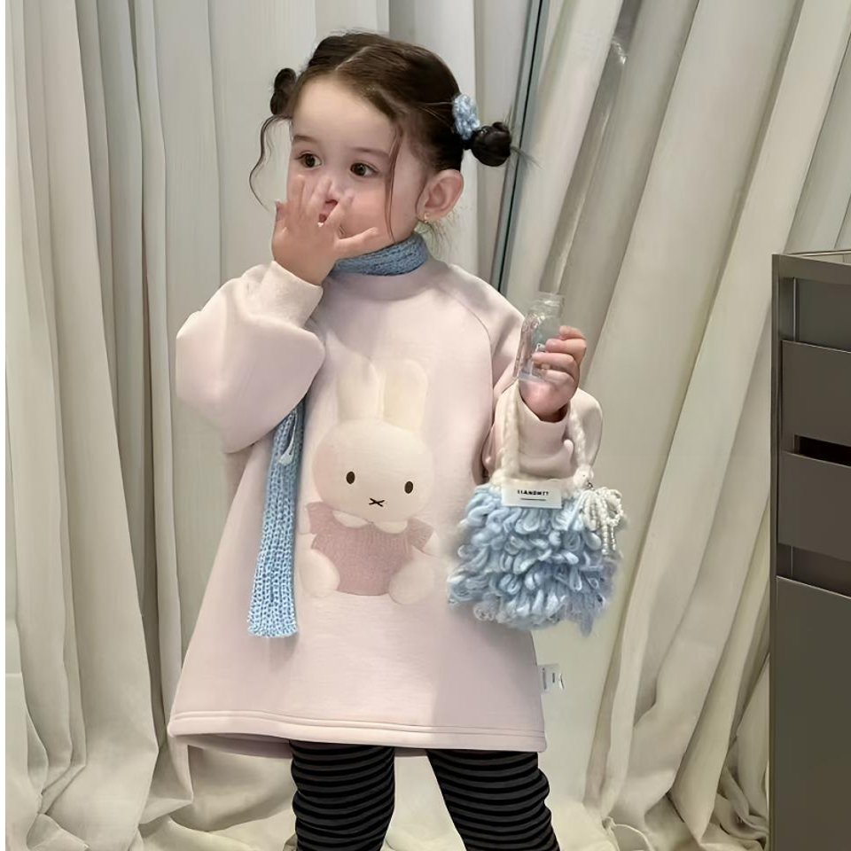 女童2025深秋冬款卡通印花加绒加厚长款卫衣