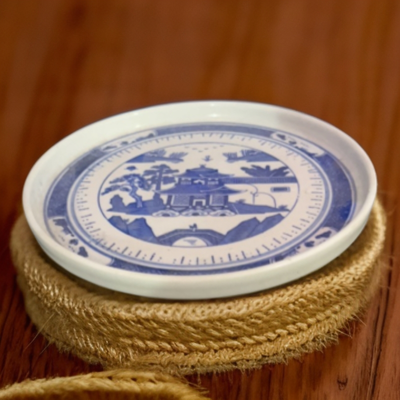 景德镇陶瓷青花釉下梧桐7寸茶盘 壶承