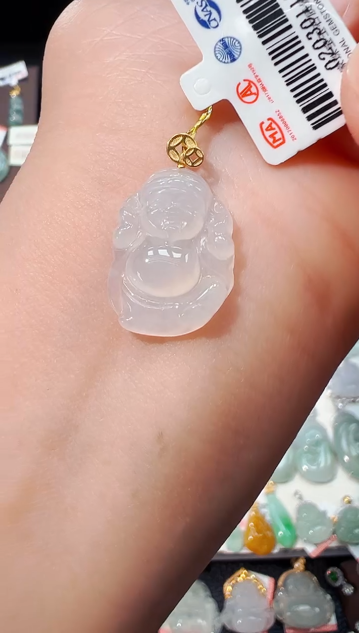 翡翠18K金镶嵌吊坠(不含链)财神爷吊坠1175