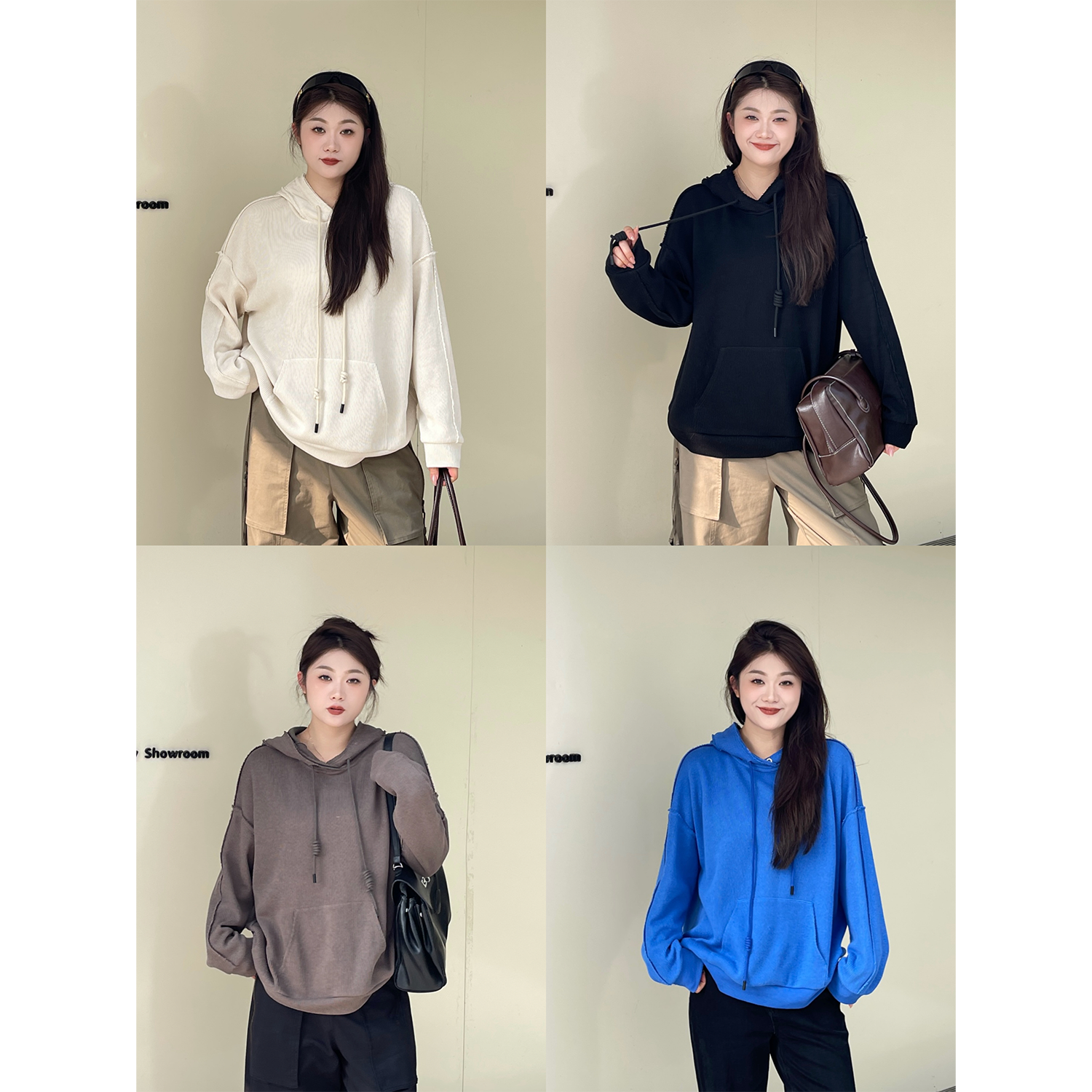 裂渡宣宣【街区日常】微胖大码女秋百搭美式宽松连帽卫衣ZY507F58
