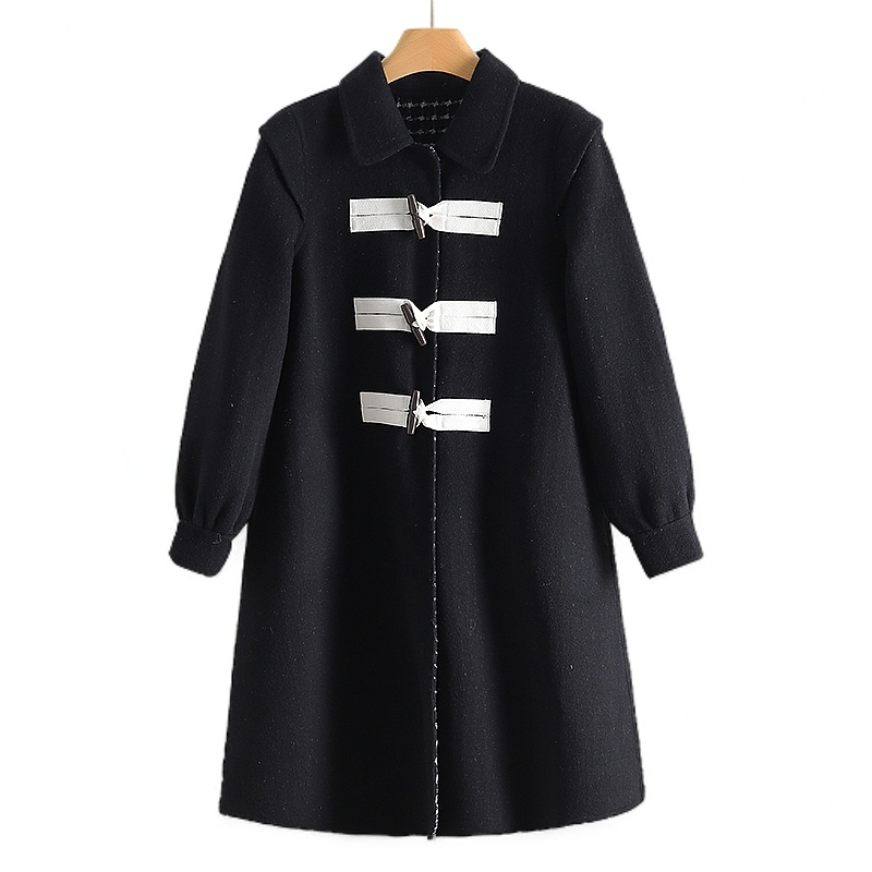 【开播福利】牛角扣纯色宽松中长款双面呢外套#VZA38B003