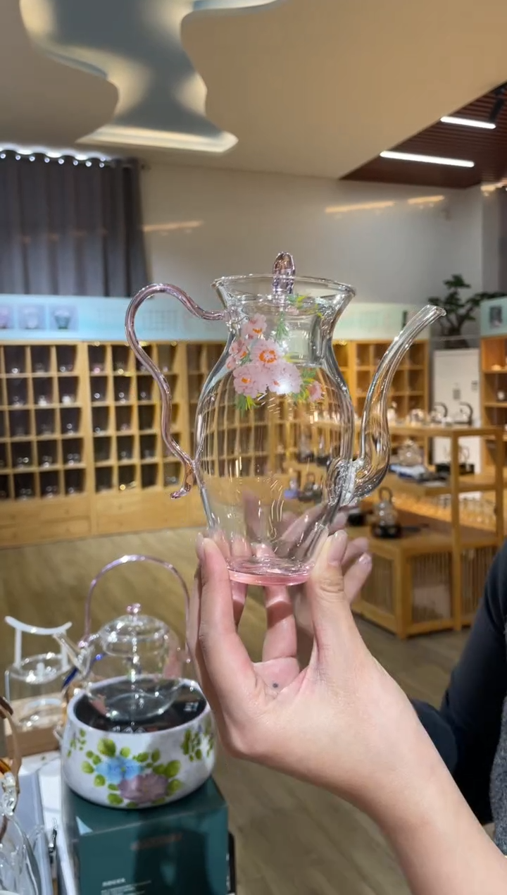 手工艺品玻璃融粉底水仙壶桃花