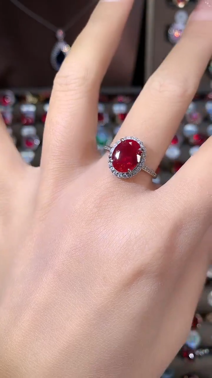银S925镶嵌戒指红宝石810银色