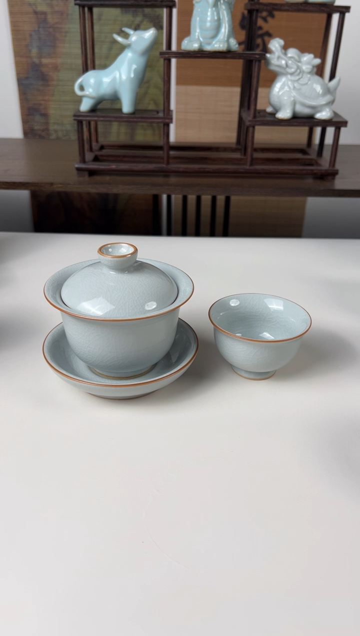 【闪购商品】杯运圈月白元宝盖碗微+月白圈足小压手微