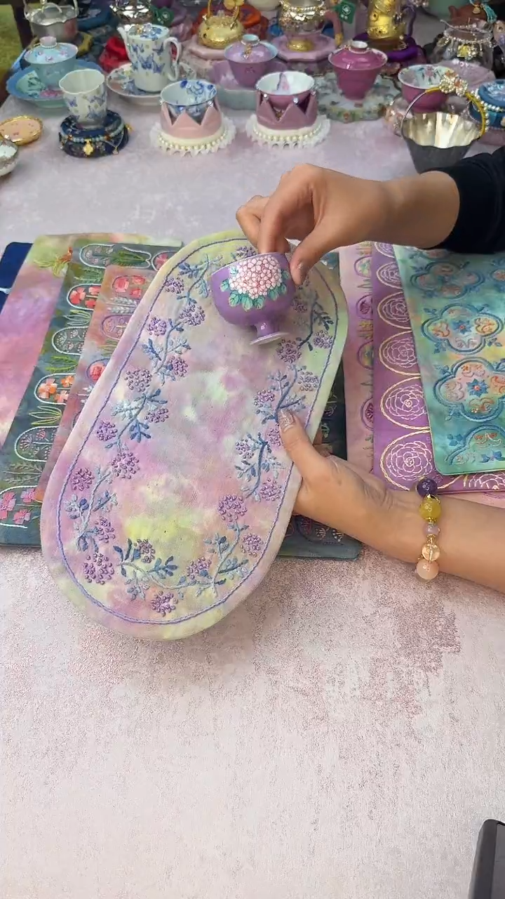 40不退换两件套组 雅同集主人杯＋手作植物扎染刺子绣茶席