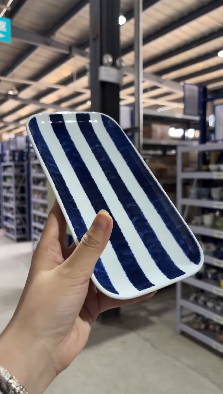 瓷（A）藍染十草 長角皿