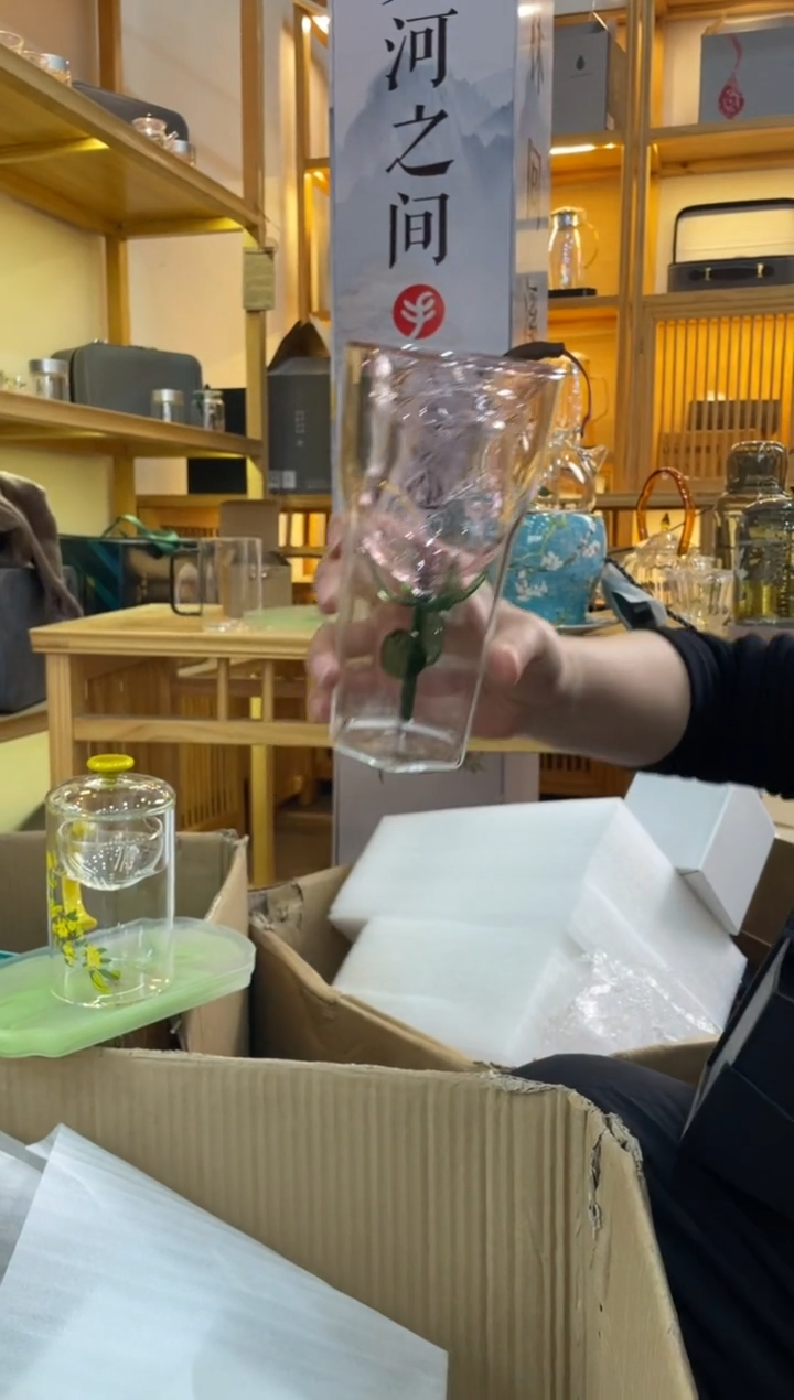 手工艺品玻璃玫瑰花双层杯