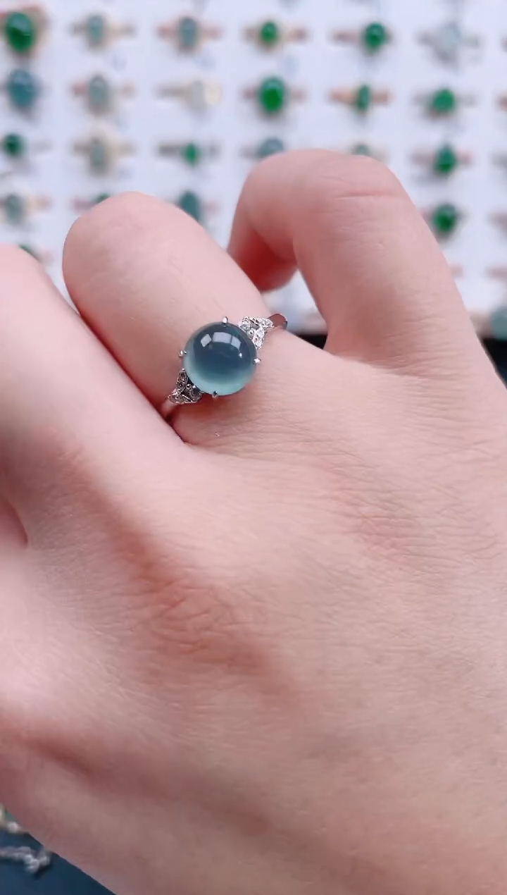 银S925镶嵌戒指翡翠天然翡翠