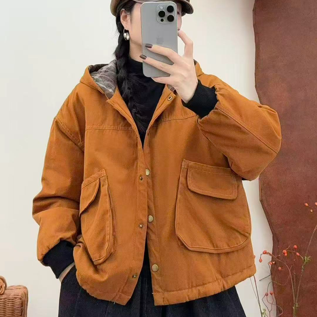 17067新款秋冬加厚休闲减龄宽松显瘦女款连帽棉服
