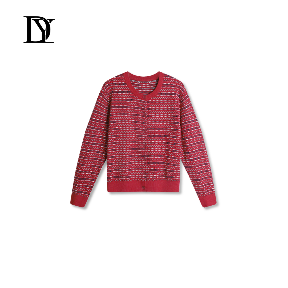 大缘·缘本秋冬新款时尚百搭复古提花圆领针织开衫上衣DB970