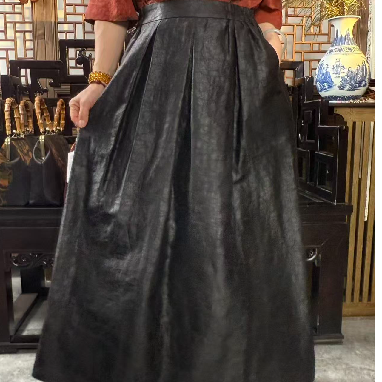 【万和】百搭款气质复古成人半身百褶裙 G649710