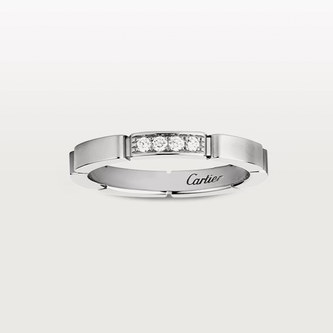 99新 Cartier/卡地亚 18k白金 2.5mm 4钻戒指47码