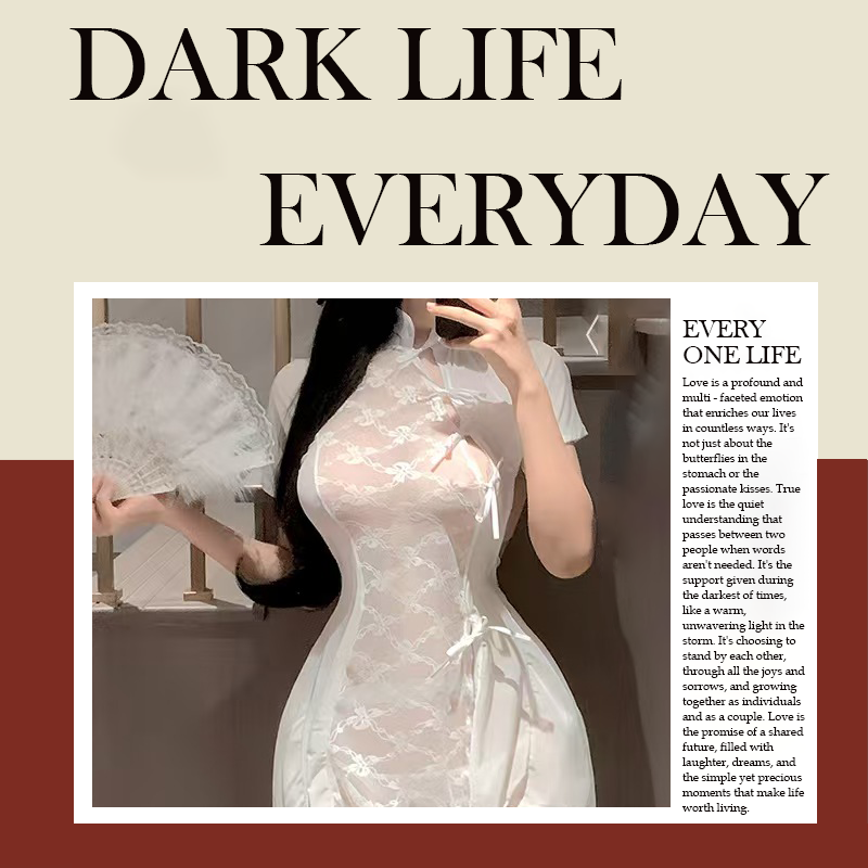 新中式国风旗袍蕾丝斜襟绑带女开衩心机复古连衣裙法式睡裙性感