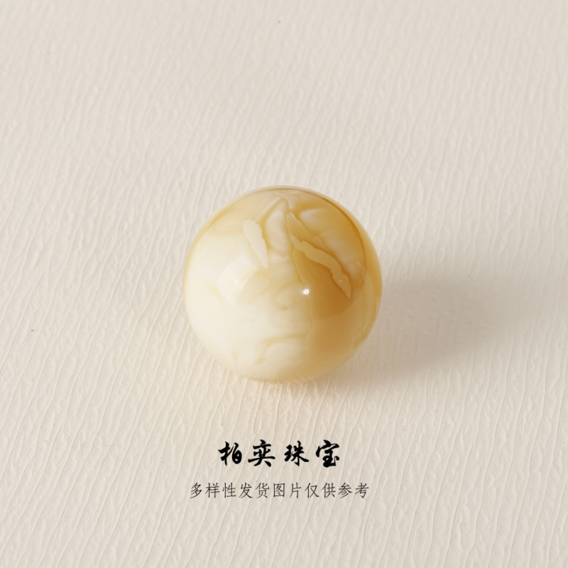 天然原矿俄料蜜蜡瓷白溶洞妖花大圆珠文玩配珠串珠卡36.6
