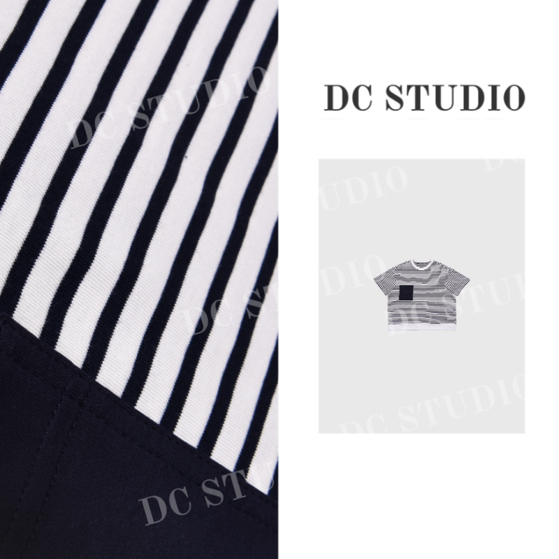 DC STUDIO【梦核夏天】2025春夏季新款时尚百搭休闲轻奢口袋条纹T恤